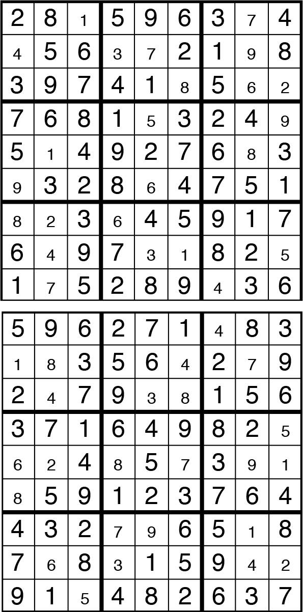 Solutions des sudokus du précédent numéro