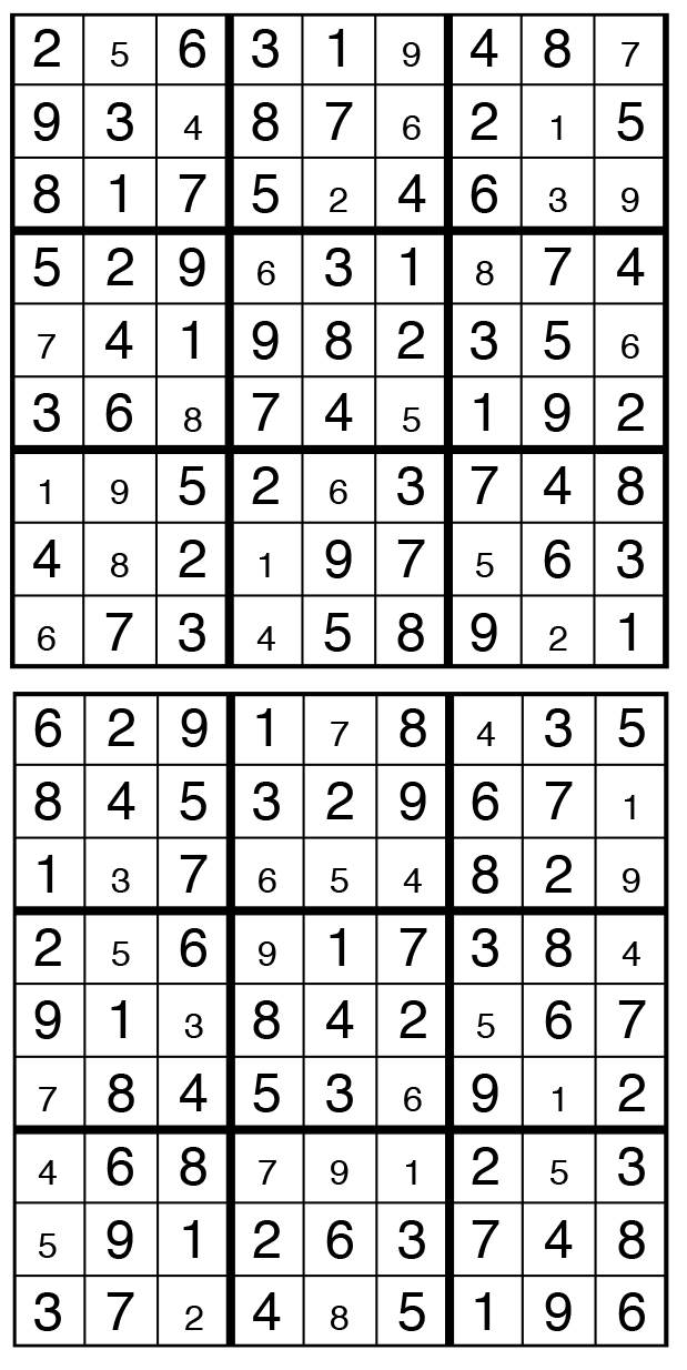 Solutions des sudokus du précédent numéro
