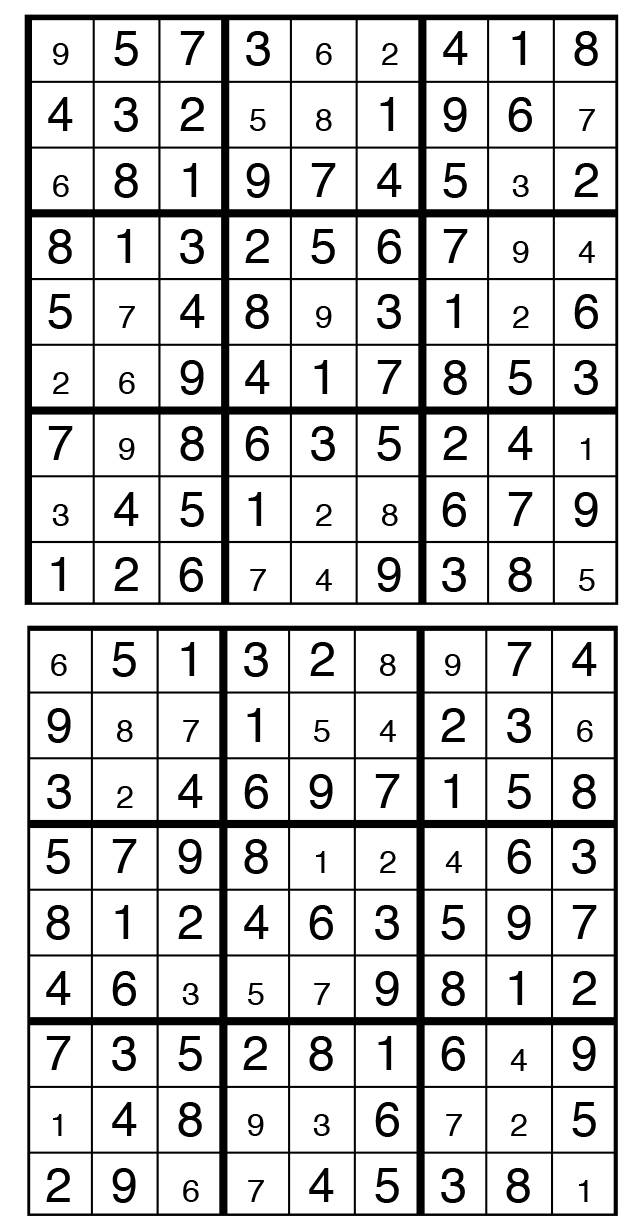 Solutions des sudokus du précédent numéro