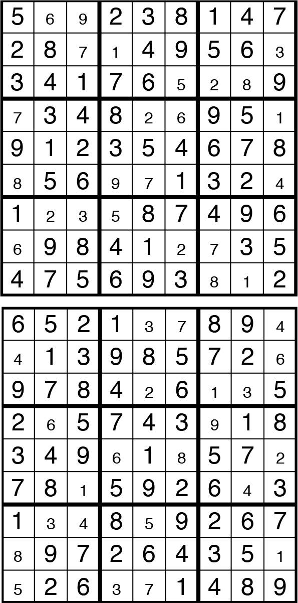 Solutions des sudokus du précédent numéro