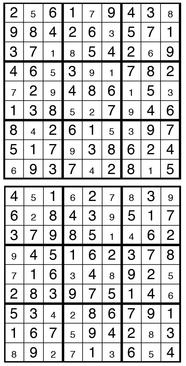Solutions des sudokus du précédent numéro