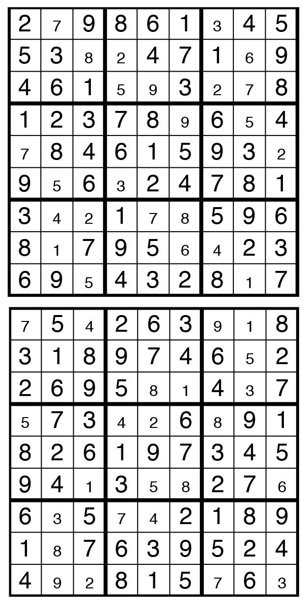 Solutions des sudokus du précédent numéro
