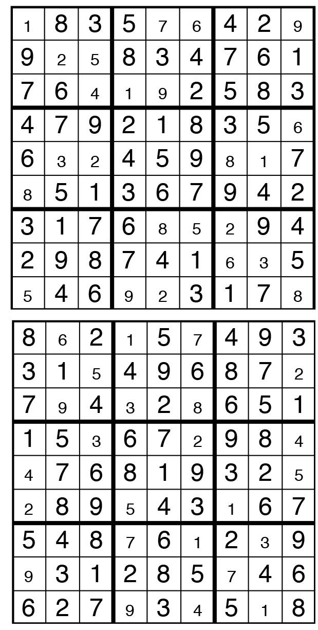 Solutions des sudokus du précédent numéro