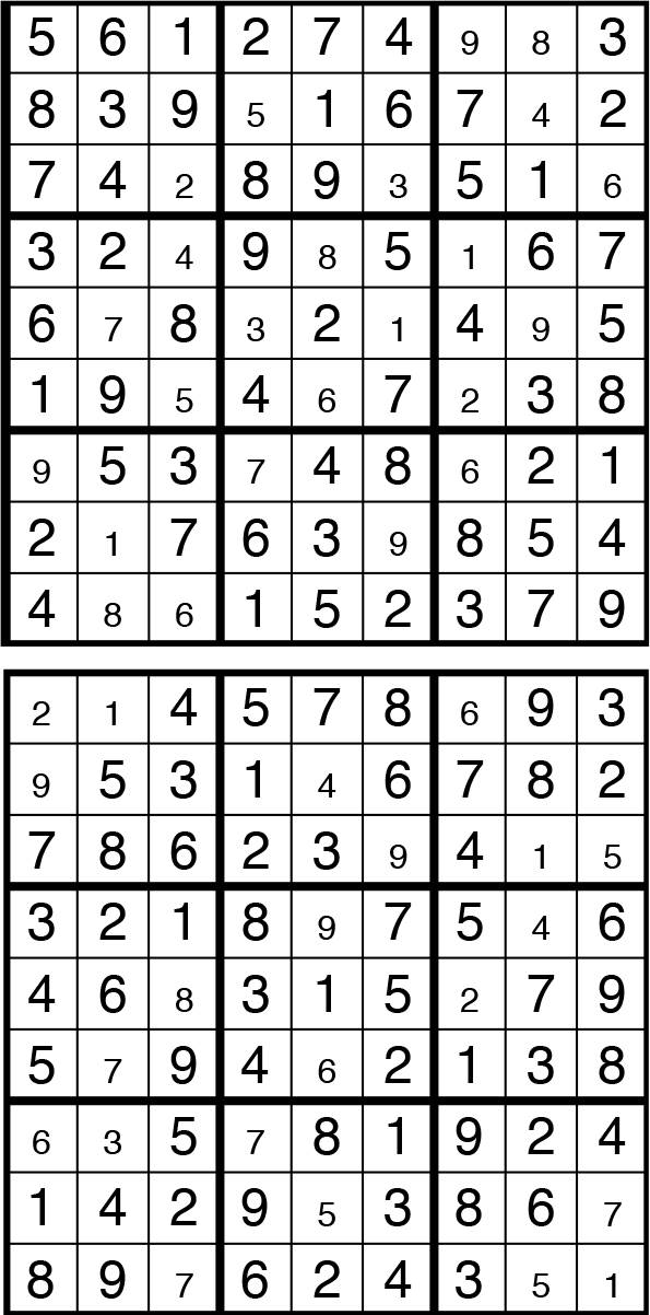 Solutions des sudokus du précédent numéro