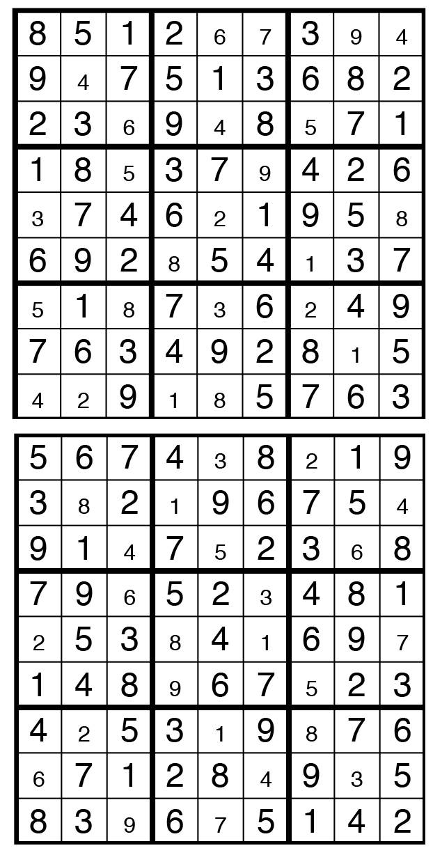 Solutions des sudokus du précédent numéro