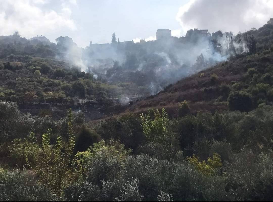 Incendie dans un champ de Maghdouché