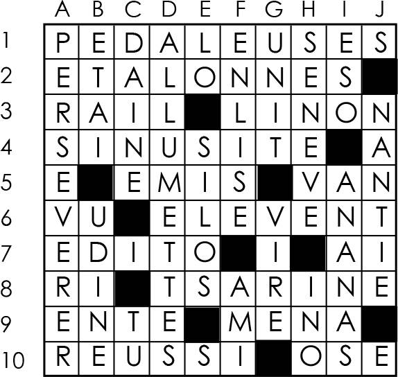 Solutions des mots croisés du précédent numéro