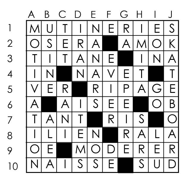 Solutions des mots croisés du précédent numéro