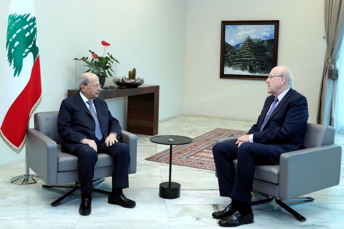Aoun meets with Mikati in Baabda Aoun meets with Mikati in Baabda