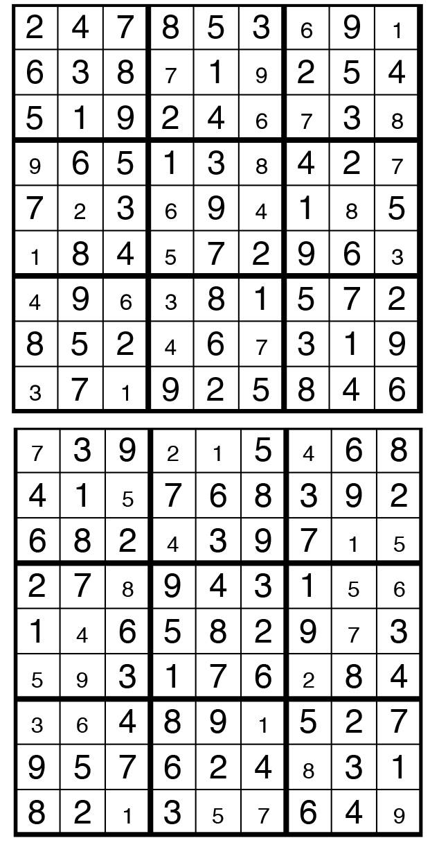 Solutions des sudokus du précédent numéro