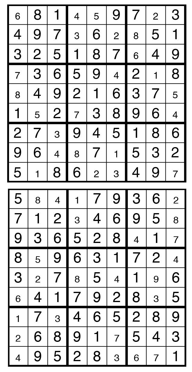 Solutions des sudokus du précédent numéro
