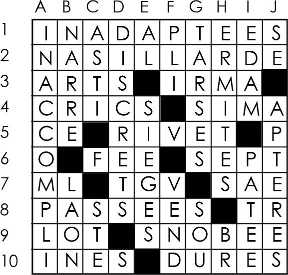Solutions des mots croisés du précédent numéro