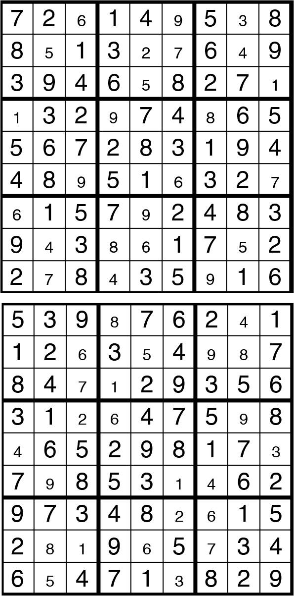 Solutions des sudokus du précédent numéro