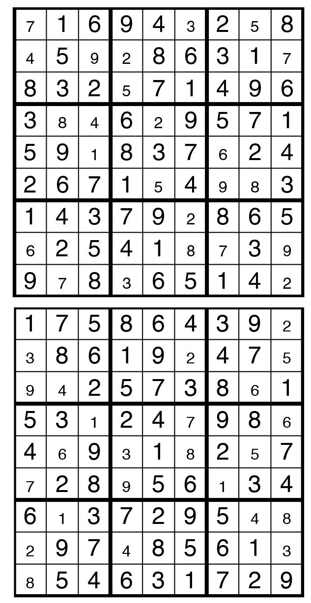 Solutions des sudokus du précédent numéro