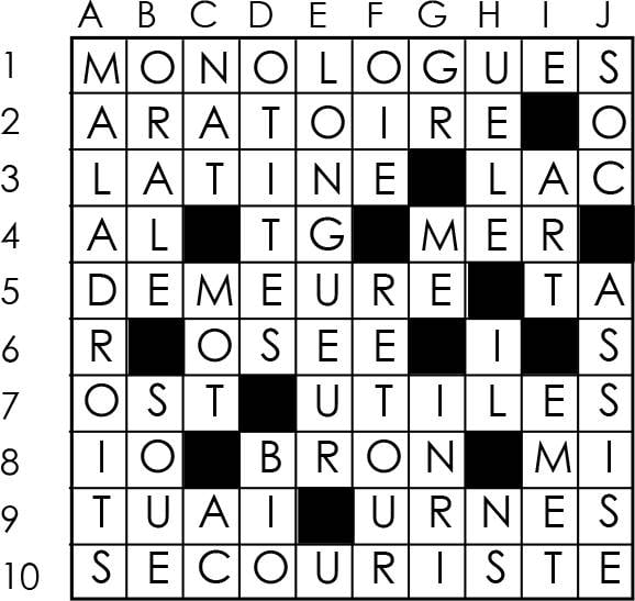 Solutions des mots croisés du précédent numéro