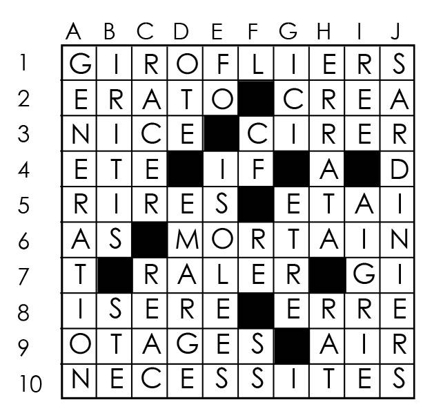 Solutions des mots croisés du précédent numéro