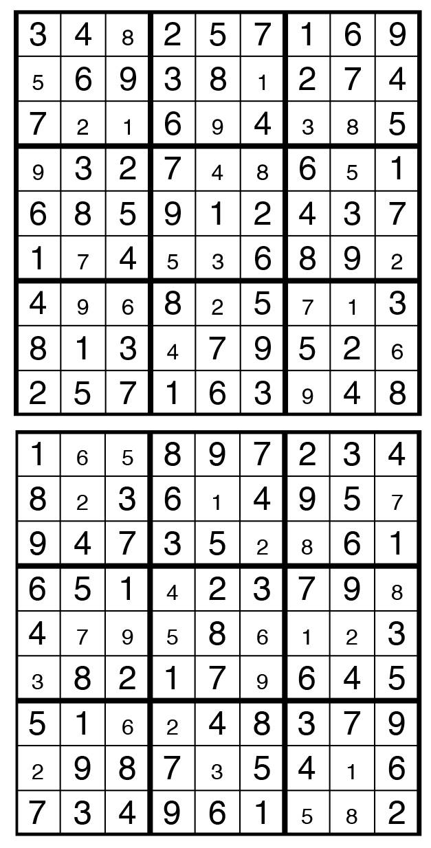 Solutions des sudokus du précédent numéro