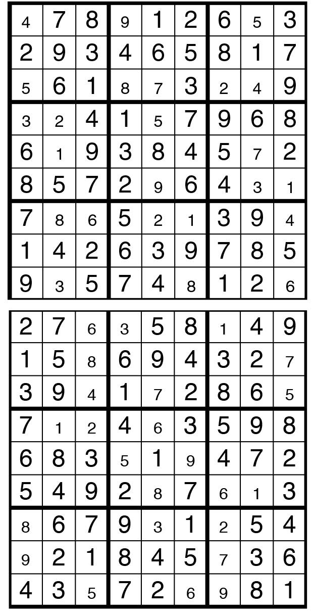 Solutions des sudokus du précédent numéro
