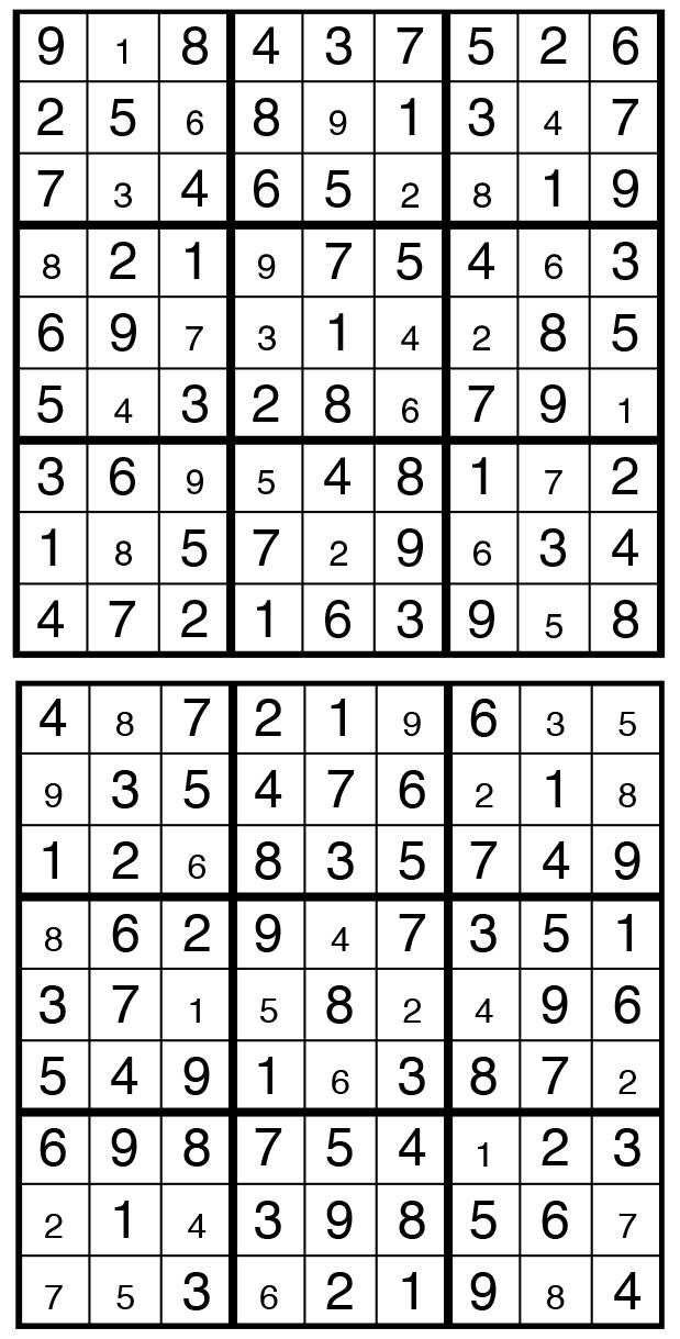 Solutions des sudokus du précédent numéro