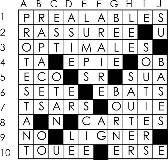 Solutions des mots croisés du précédent numéro