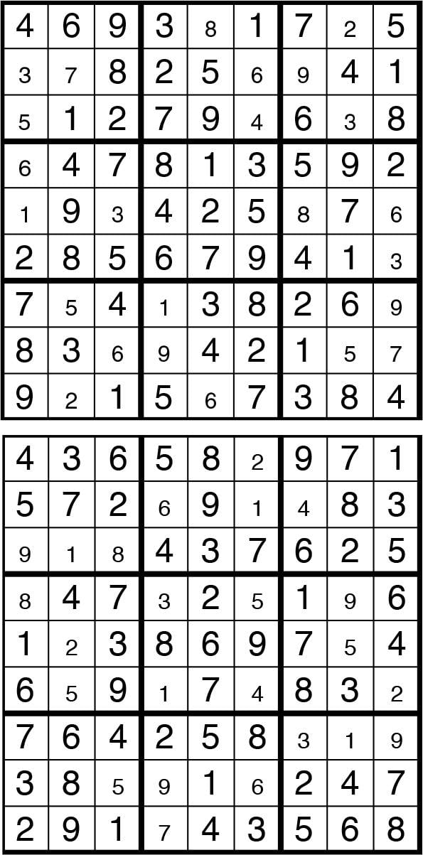 Solutions des sudokus du précédent numéro