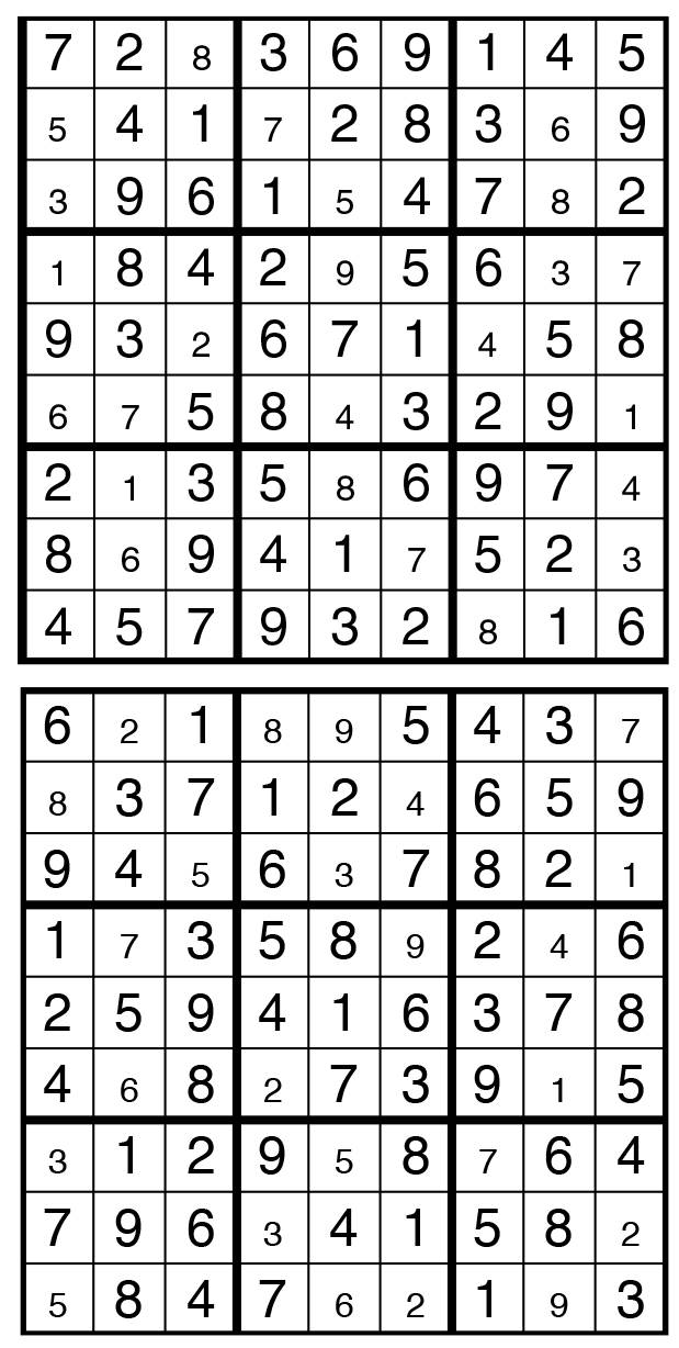 Solutions des sudokus du précédent numéro