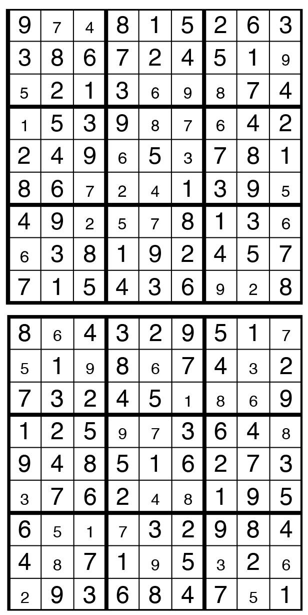 Solutions des sudokus du précédent numéro