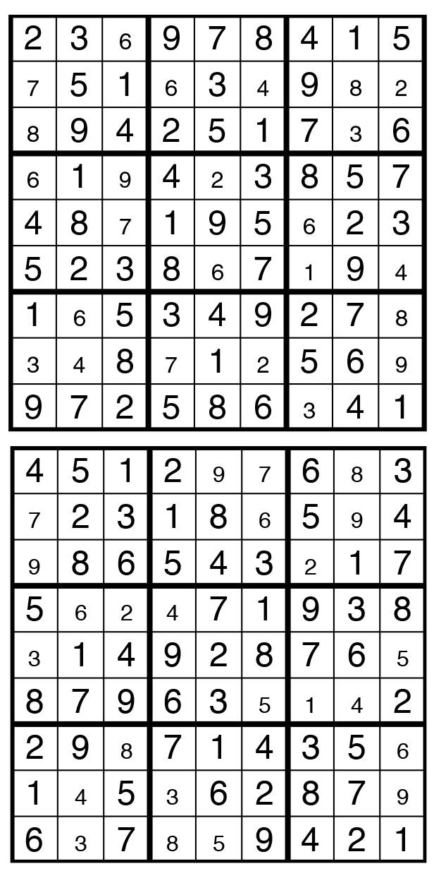 Solutions des sudokus du précédent numéro