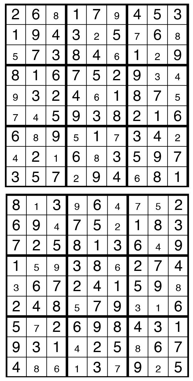 Solutions des sudokus du précédent numéro