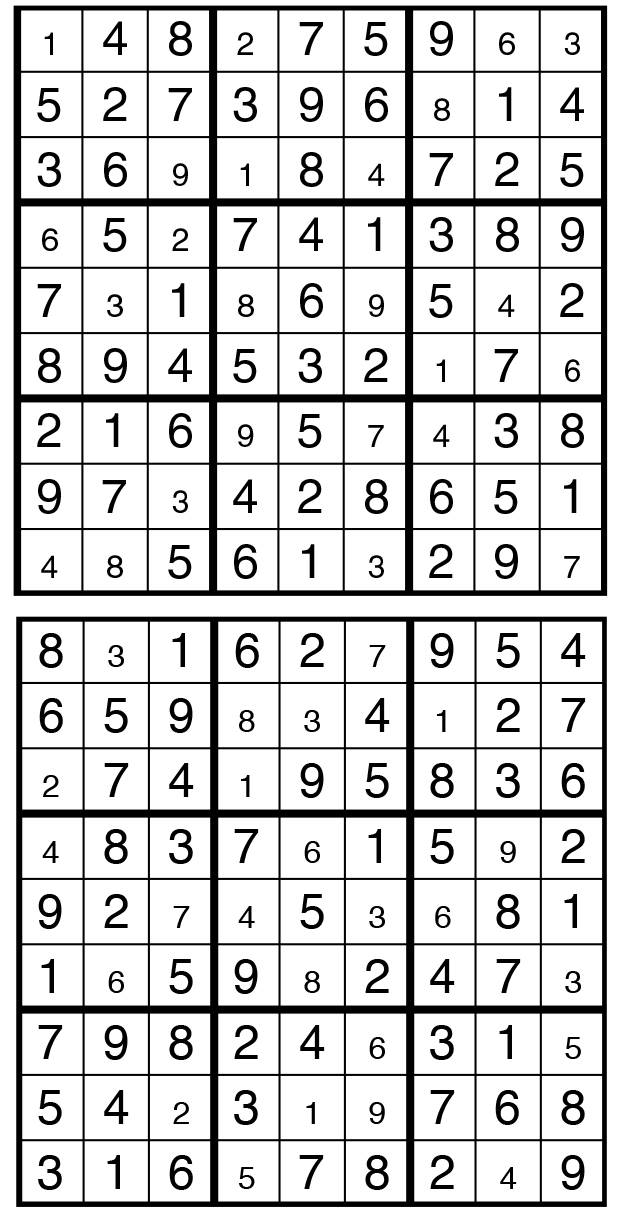 Solutions des sudokus du précédent numéro
