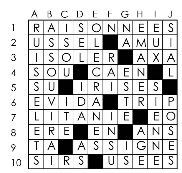 Solutions des mots croisés du précédent numéro