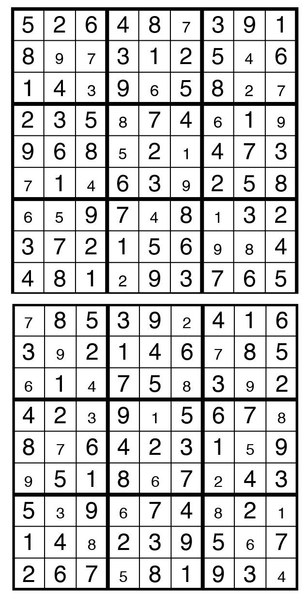 Solutions des sudokus du précédent numéro
