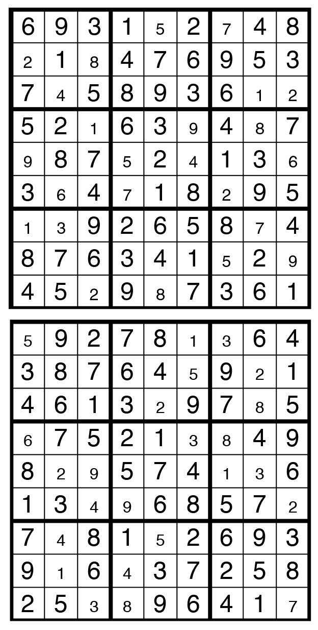 Solutions des sudokus du précédent numéro