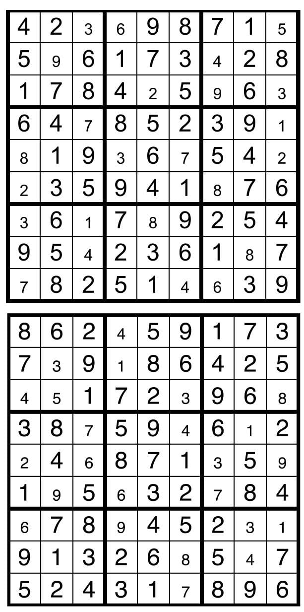 Solutions des sudokus du précédent numéro