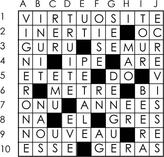 Solutions des mots croisés du précédent numéro