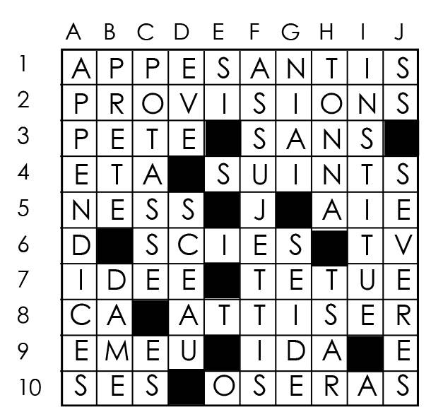Solutions des mots croisés du précédent numéro