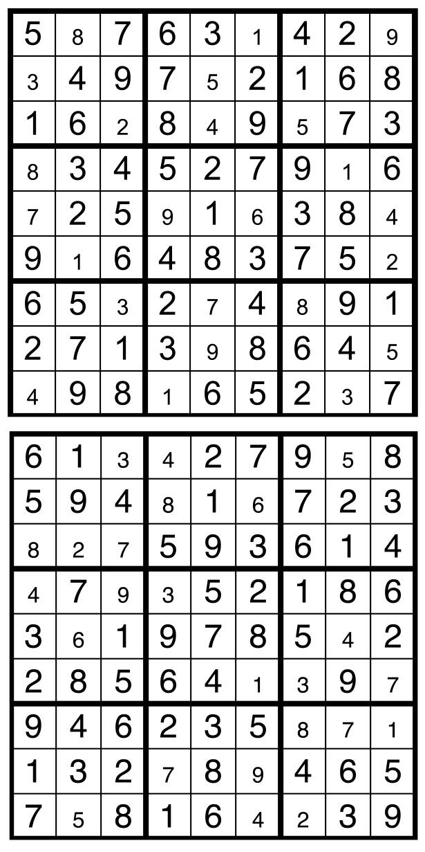 Solutions des sudokus du précédent numéro