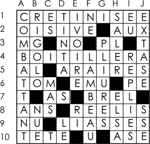 Solutions des mots croisés du précédent numéro
