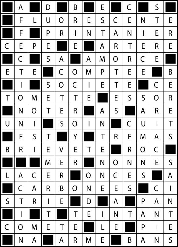 Solutions des mots fléchés du précédent numéro