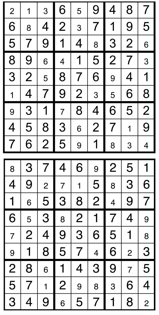 Solutions des sudokus du précédent numéro