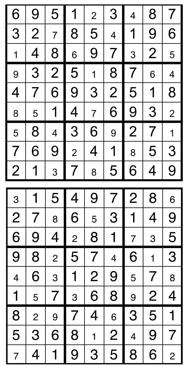 Solutions des sudokus du précédent numéro