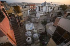 Muhammad al-Sabsabi’s neighborhood in Bebnine, Akkar governorate. Some homes here already have solar panels, but there’s a chance wind turbines could also catch on in the electricity-deprived town. Feb. 14, 2023. (Credit: João Sousa/L’Orient Today)