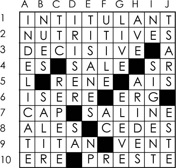 Solutions des mots croisés du précédent numéro