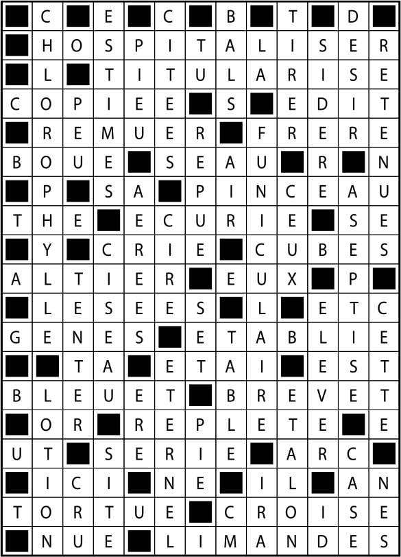 Solutions des mots fléchés du précédent numéro
