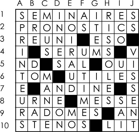 Solutions des mots croisés du précédent numéro