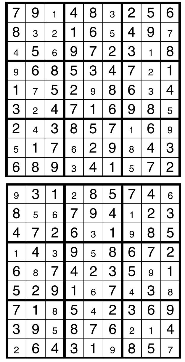 Solutions des sudokus du précédent numéro