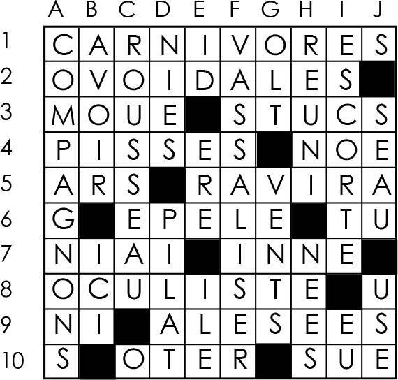 Solutions des mots croisés du précédent numéro