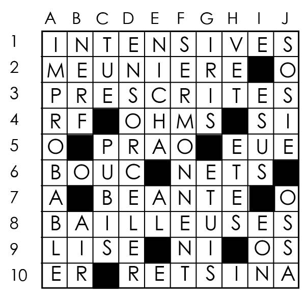 Solutions des mots croisés du précédent numéro