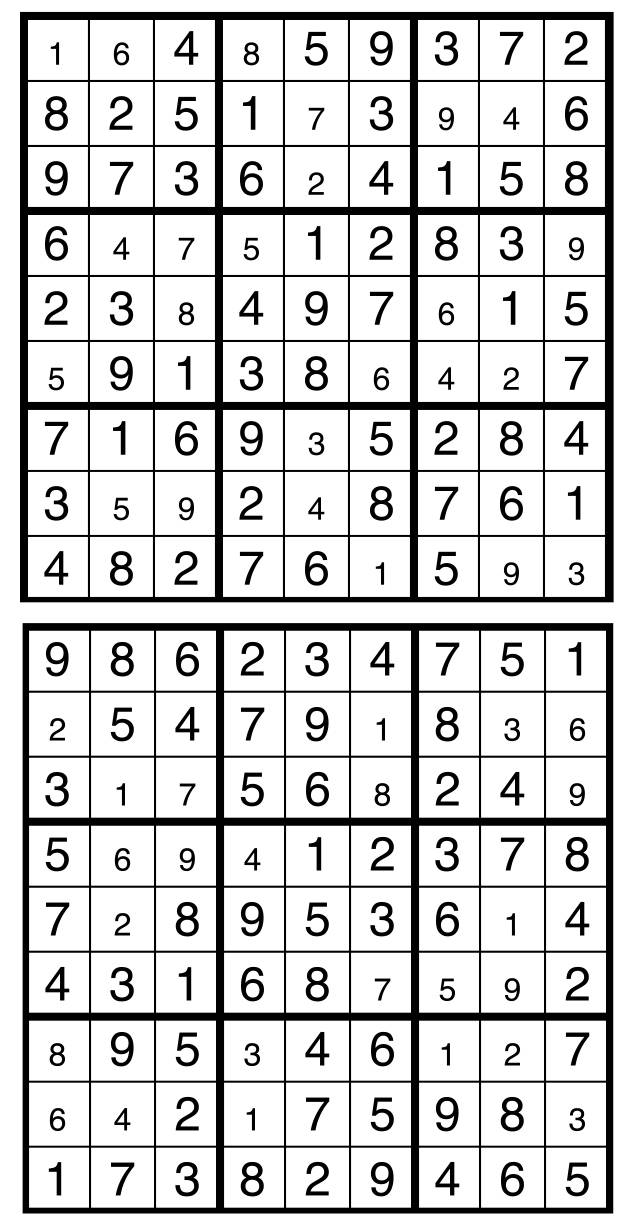 Solutions des sudokus du précédent numéro