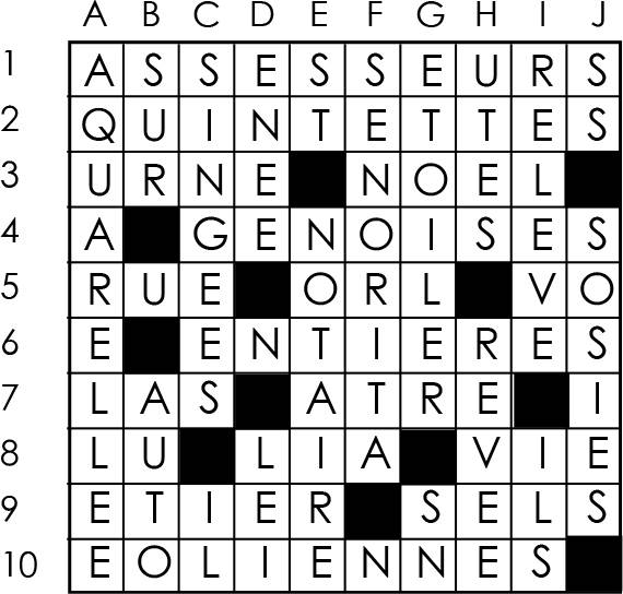Solutions des mots croisés du précédent numéro